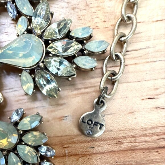 Statement Bib Necklace With Opalescent Teardrop & Clear Rhinestones On Adjustabl - Picture 7 of 10